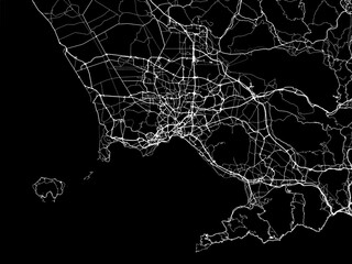 Vector road map of the city of  Napoli Metro in the Italy with white roads on a black background.