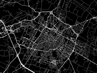 Vector road map of the city of  Modena in the Italy with white roads on a black background.
