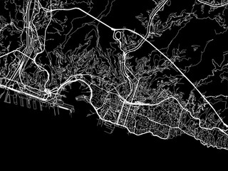 Vector road map of the city of  Genoa in the Italy with white roads on a black background.