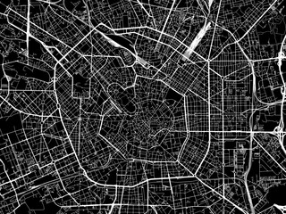 Vector road map of the city of  Milan in the Italy with white roads on a black background.