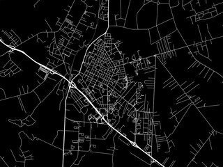 Vector road map of the city of  Aprilia in the Italy with white roads on a black background.