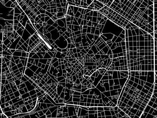 Vector road map of the city of  Milan Cetro in the Italy with white roads on a black background.