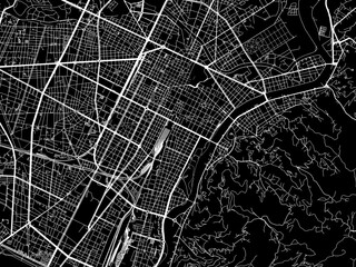 Vector road map of the city of  Torino in the Italy with white roads on a black background.