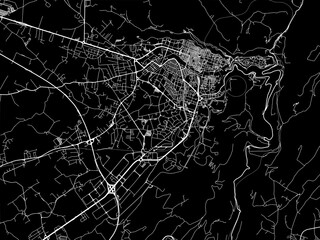 Vector road map of the city of  Ragusa in the Italy with white roads on a black background.