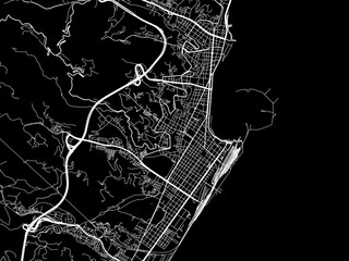 Vector road map of the city of  Messina in the Italy with white roads on a black background.