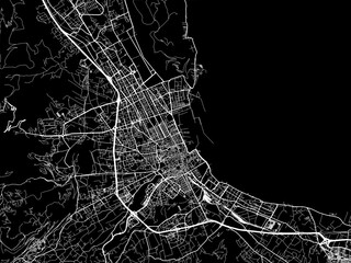 Vector road map of the city of  Palermo in the Italy with white roads on a black background.
