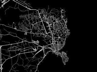 Vector road map of the city of  Siracusa in the Italy with white roads on a black background.