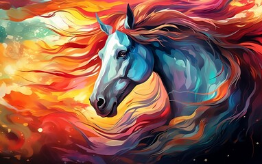 A painting of a horse with long hair. AI