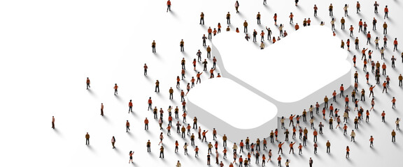 Large group of people standing around like sign. People crowd. Social network concept.