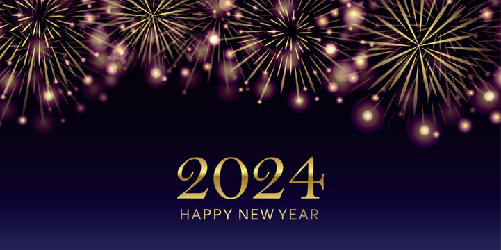 happy new year 2024 golden firework on night background greeting card vector illustration EPS10