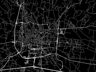 Vector road map of the city of  Pistoia in the Italy with white roads on a black background.