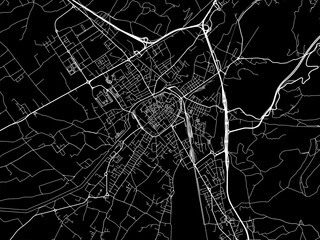 Vector road map of the city of  Foligno in the Italy with white roads on a black background.