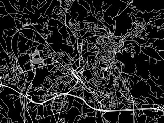 Vector road map of the city of  Perugia in the Italy with white roads on a black background.