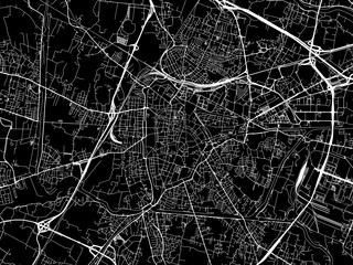 Vector road map of the city of  Padua in the Italy with white roads on a black background.