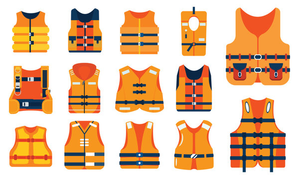 set of life jacket isolated on white background