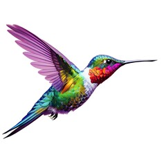 Illustration of a vibrant hummingbird in mid-flight through a colorful backdrop created with Generative AI technology