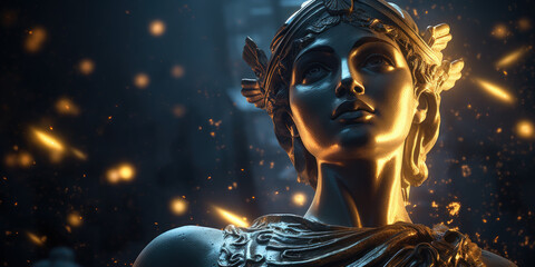 Athena bust sculpture, Ancient Greek godess of wisdom and war.. A virgin deity. Generative AI