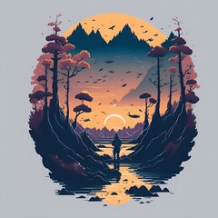 landscape with tree and moon