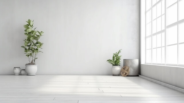 Fototapeta empty new white room scandinavian style apartment. Generative AI