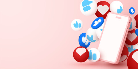 Smartphone with flying like symbols. Social networking concept.