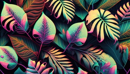Background of the intense vitality of the rainforest with vibrant leaves in full bloom, tropical forest pattern, tropical forest pattern, tropical background, leaves background