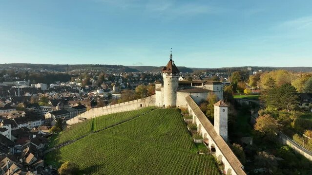 Aerial view of the Munot fortress in the old town of Schaffhausen, Canton Schaffhausen, Switzerland, Europe