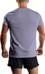 Mockup of Violet canvas bella t-shirt on athletic man, png back view