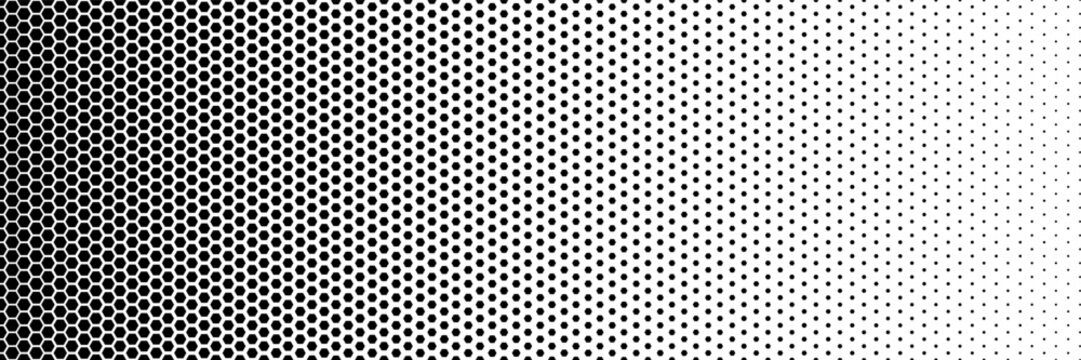 Black polygon halftone dots effect in black and white color. Halftone effect. 