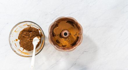 Gingerbread bundt cake with caramel filling