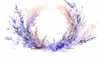 lavender wreath frame watercolor. generative ai