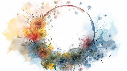watercolor wreath frame dandelions. generative, ai