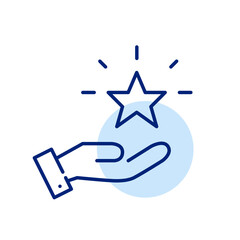 Customer loyalty bonus rewards program. Hand holding shining star. Pixel perfect, editable stroke icon