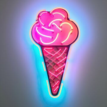 Ice cream, ice cream neon lights, ice cream white background high quality ai image generated