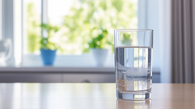 glass of water on kitchen table