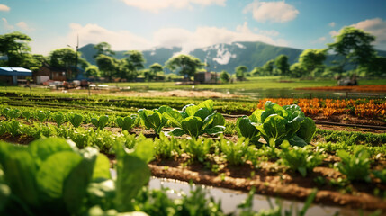 Fototapeta na wymiar Organic Vegetable Farm. Producing Healthy and Nutritious Vegetables. Generative Ai