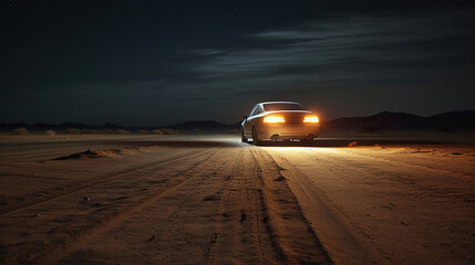 a car is sitting on a desert night time. Generative Ai