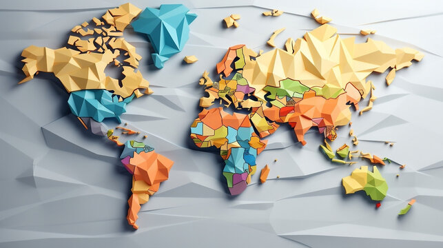 Colorful Continent world map highest resolution North and South America, Europe and Asia, Africa and Australia 3d render Generative AI