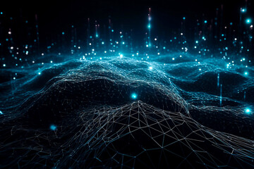 Futuristic digital data network connections 3D illustration. Cyber technology background. AI Generative