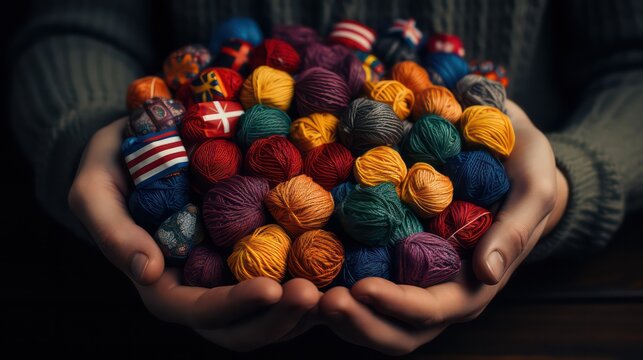 Close-Up of Hands Holding Flags representing Different Countries