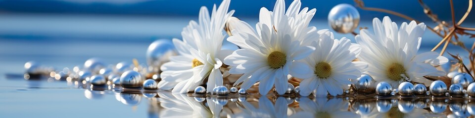 white flowers reflected in water