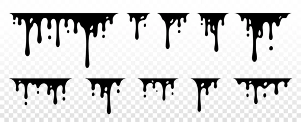 Tuinposter Paint dripping. Dripping liquid. Paint flows. Current paint, stains. Current drops. Current inks. Vector illustration. Flowing liquid. Stencil drops. Paint splatter. Molten. Chocolate drops. Oil drop © r2dpr