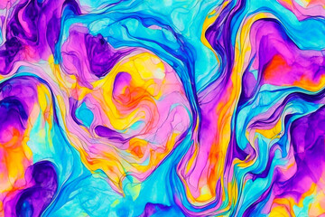 Abstract dynamic colorful stains swirl motion background artwork. Vivid dynamic 3d illustration in fantasy style. Generated AI