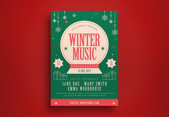 Green Flat Design Winter Music Flyer Layout