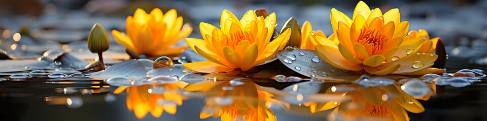 yellow water lilies reflected in water