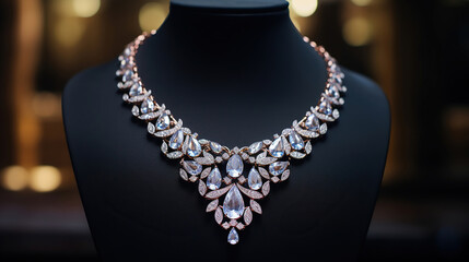 Elegant Statement Necklaces. Adorning the Neckline with Sparkle. Generative Ai