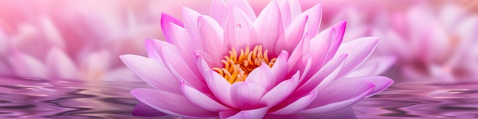 Beautiful pink lotus or water lily on lotus pond with blurred pink background