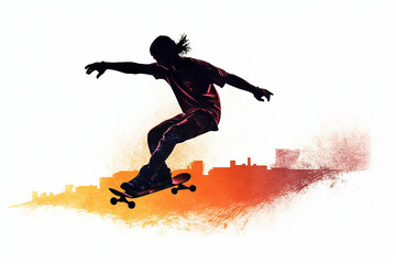 silhouette of a skateboarder jumping