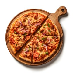 Pizza on a wooden board generative ai