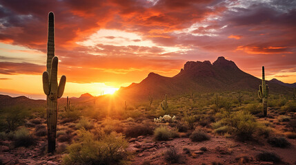 Majestic Beauty of Arizona's Saguaro Cactus Landscape. Generative Ai
