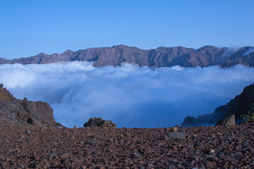 Vistas de La Caldera de Taburiente con nubosidad. Isla de La Palma.